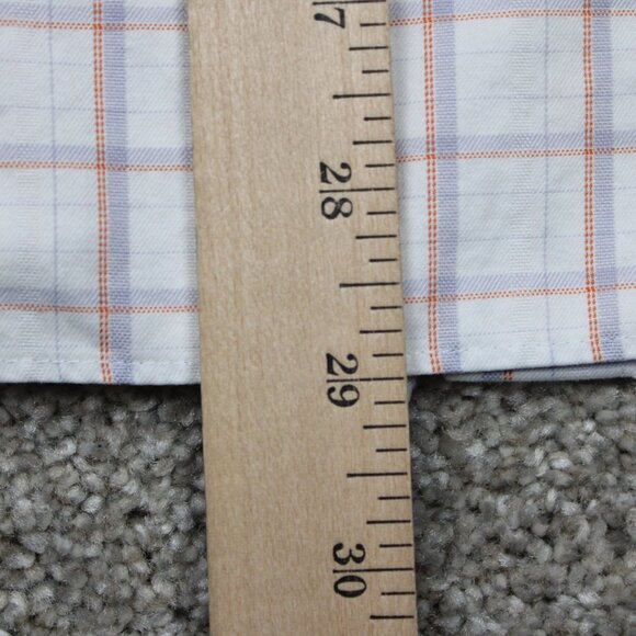 David Donahue Men's Dress Shirt - White with Blue and Red Plaid - Picture 13 of 14